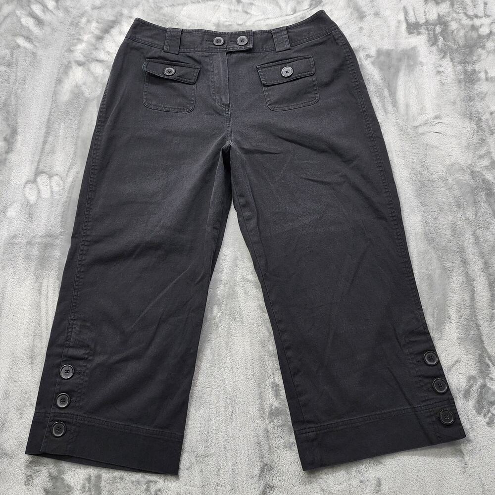 Vintage Dressbarn Pants Womens 14 Black High Rise Crop Capri Button Hem Stretch